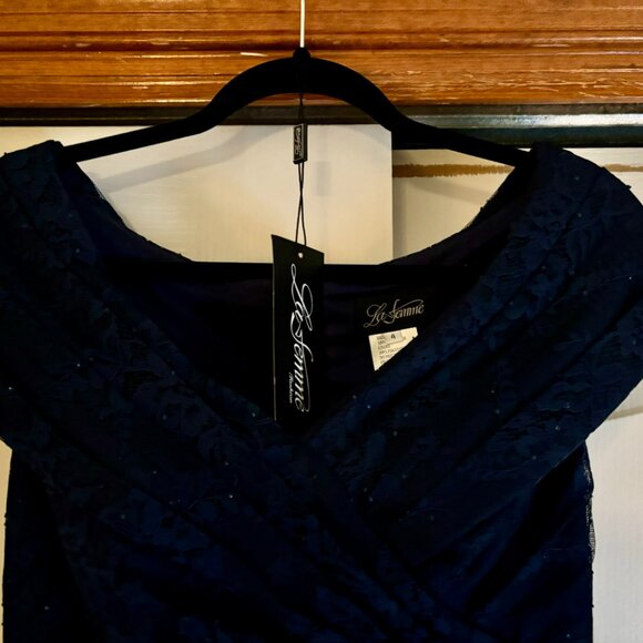 Lace Off The Shoulder Cap Sleeve Evening Dress La Femme - Picture 3 of 8